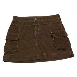 Vintage Athleta Green Brown Corduroy Cotton cargo‎ Pockets Mini Skirt Size 6